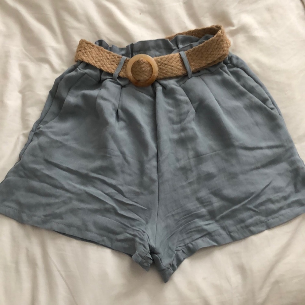 Blue Linen Shorts